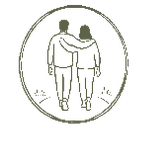 Two companions with arms around one another